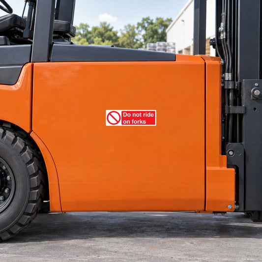 Forklift safety sticker: Do not ride on forks