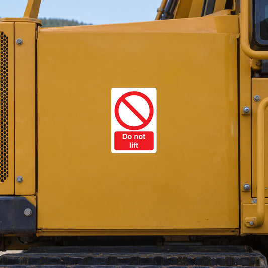 Do not lift warning sticker with red no-lifting icon and text on white square