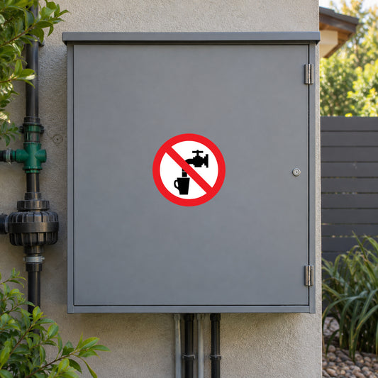 Do not drink sticker with red circle and barred drinking glass icon