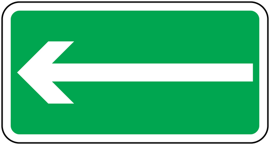 Green rectangle sticker with long white right arrow