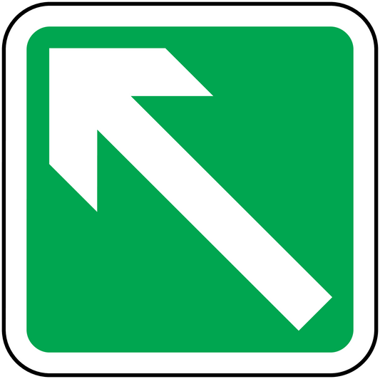 Green arrow up-right direction sticker with white arrow on solid background