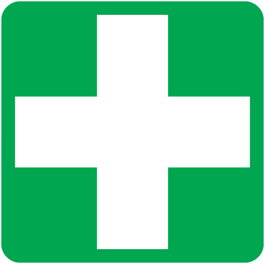 Green square medical cross sticker with white cross
