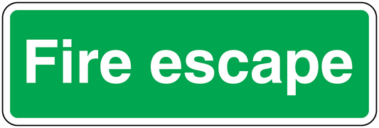 Green fire escape sticker with white lettering