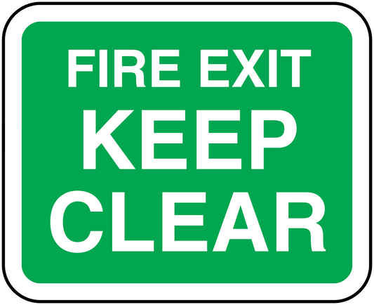 Green Fire Exit Keep Clear safety sticker with white uppercase lettering