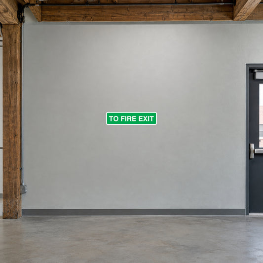 Fire exit safety sign sticker with green 'TO FIRE EXIT' text