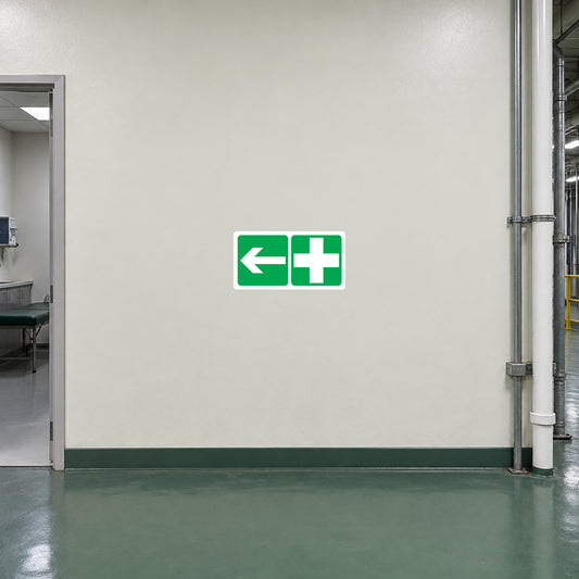 Green directional arrow sticker with left and right arrows