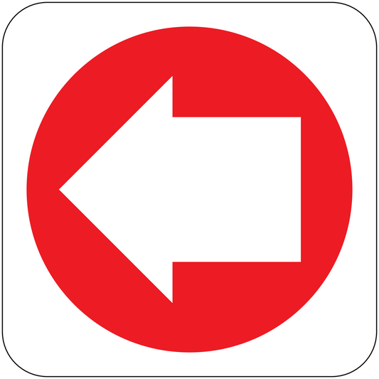 Fire exit left sticker with red left arrow inside a circle