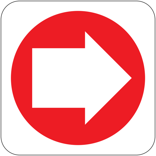 Fire exit right direction sticker with red circle and white right arrow