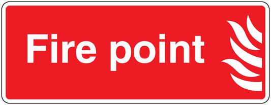 Red fire point sticker with white text and flame icon, bordered in white