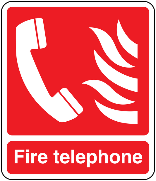 Red and white fire telephone sticker with white phone and flame icons