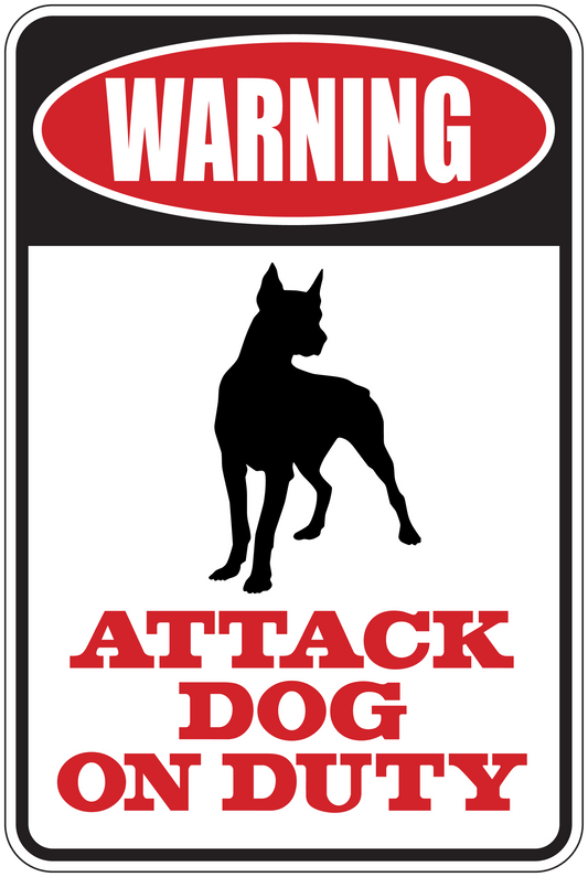 Warning attack dog on duty sticker with black dog silhouette