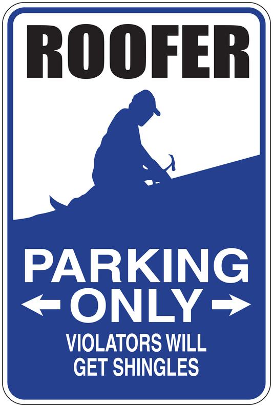 Rectangular parking only roofer sticker with arrows and warning text