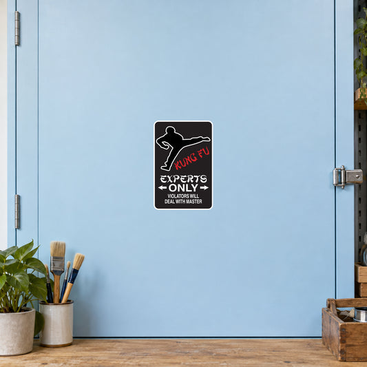 Fun Sign Sticker applied to a pale blue creative workshop cabinet