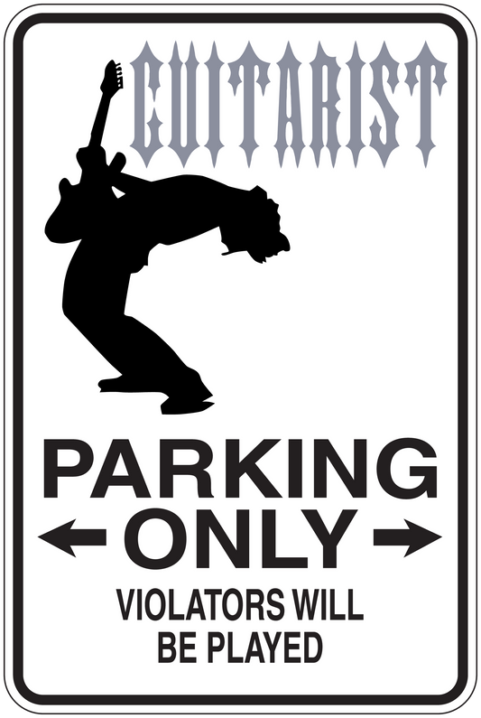 Fun sign sticker: skateboarder silhouette, “PARKING ONLY” and “VIOLATORS WILL BE PLAYED”