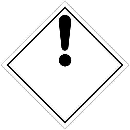 Hazard warning sign sticker, white diamond with black exclamation mark
