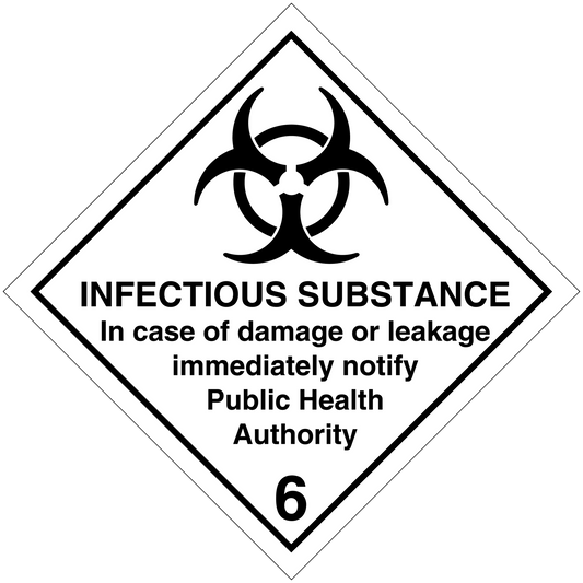 Biohazard infectious substance safety sign sticker with text and warning number 6