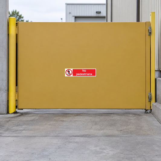 Safety sign sticker: red “No Pedestrians” warning