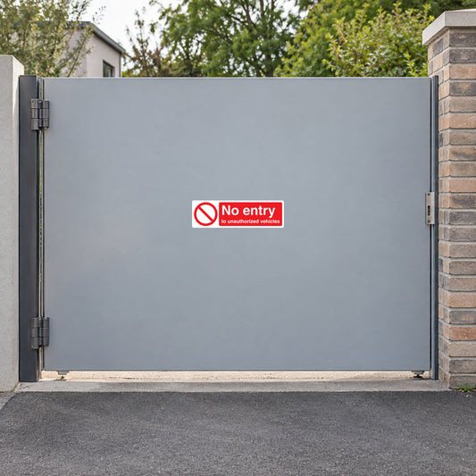 No entry safety sign sticker with red circle slash and unreadable small text