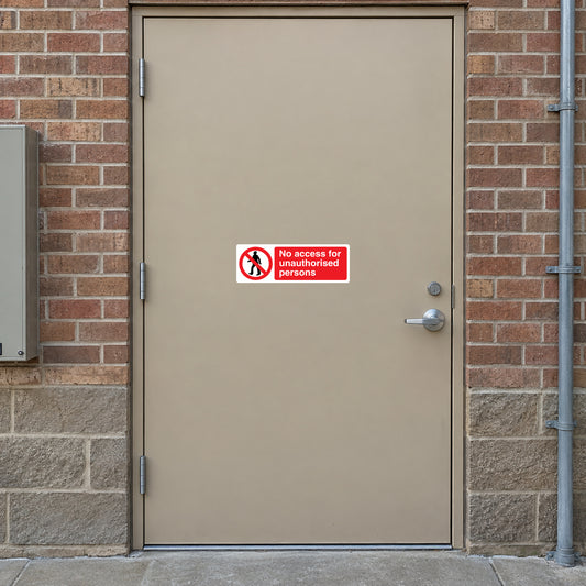 Safety sign sticker with red crossed figure and text: No access for unauthorized persons