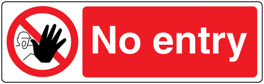 Red “No entry” safety sign sticker with a crossed no-hand symbol