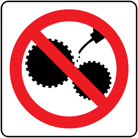 No safety sign sticker with red prohibition circle and crossed gears icon