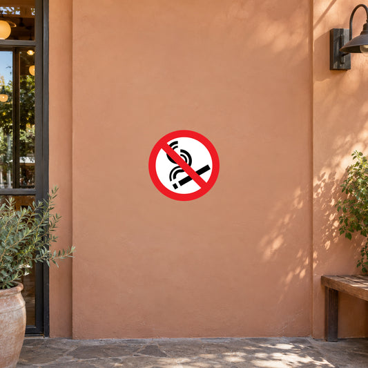 No smoking sign sticker with red circle and cigarette slash symbol