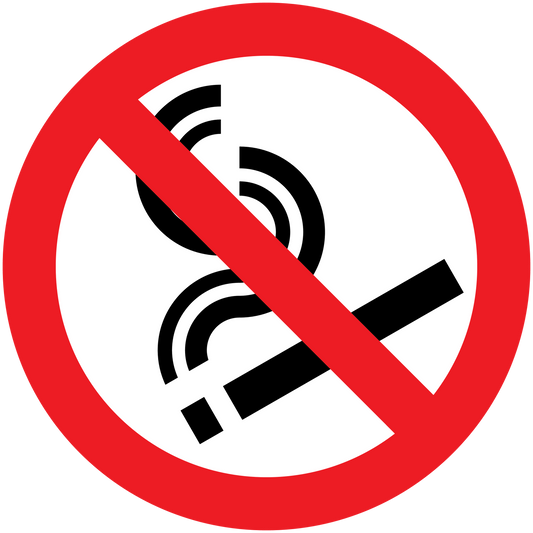 No smoking sign sticker with red prohibition circle and crossed cigarette icon