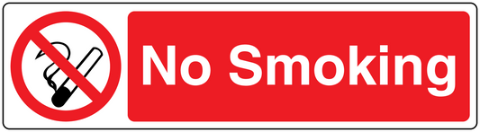 Red No Smoking sign sticker with white text and crossed cigarette icon
