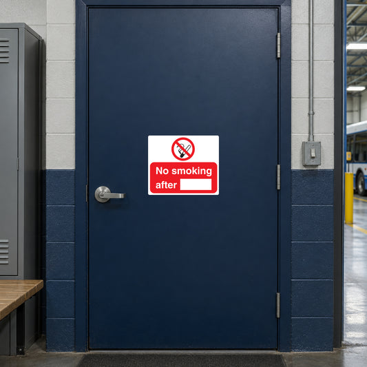No smoking sign sticker: crossed cigarette and 'No smoking after' text