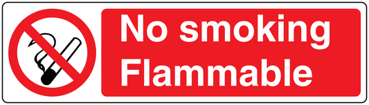 No Smoking sign sticker, red with crossed cigarette icon and No smoking Flammable text