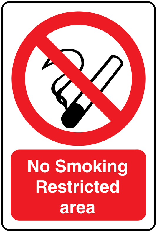 No Smoking restricted area sign sticker with crossed cigarette icon and text