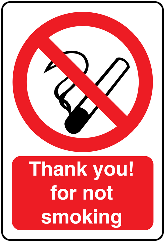 No smoking sign sticker with red circle slash and 'Thank you! for not smoking' text