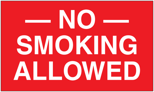 Red no smoking sign sticker with bold “NO SMOKING ALLOWED” text