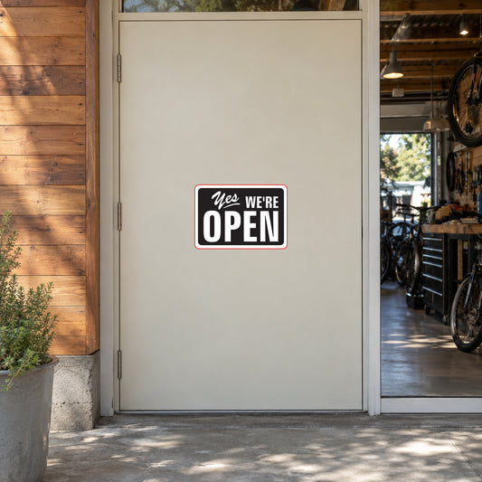 Yes we're OPEN business door sign sticker, black and red text