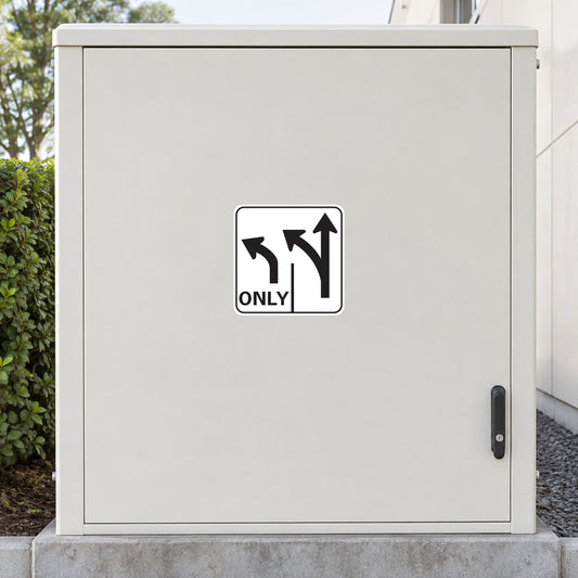 Road sign sticker: black arrows with 'ONLY' text