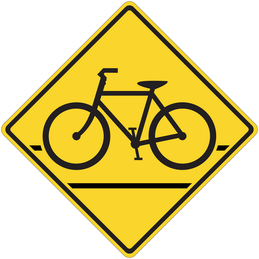 Yellow diamond bicycle road sign sticker with black bicycle icon