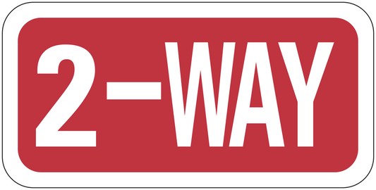 Road sign sticker with red 2-way arrow text