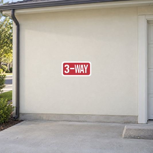 Road sign sticker with red "3-WAY" road sign graphic