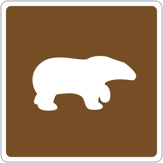 Brown road sign sticker with white bear silhouette
