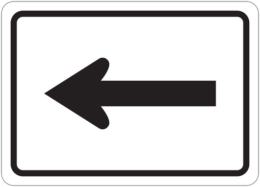 Road sign sticker with left-pointing arrow, bold black on white background