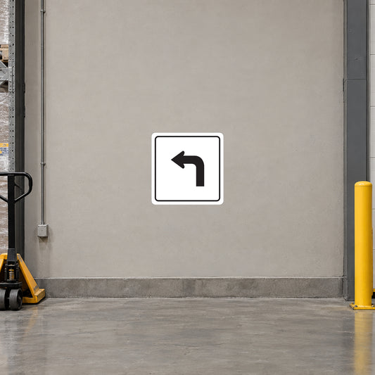 Road sign sticker with left turn arrow symbol