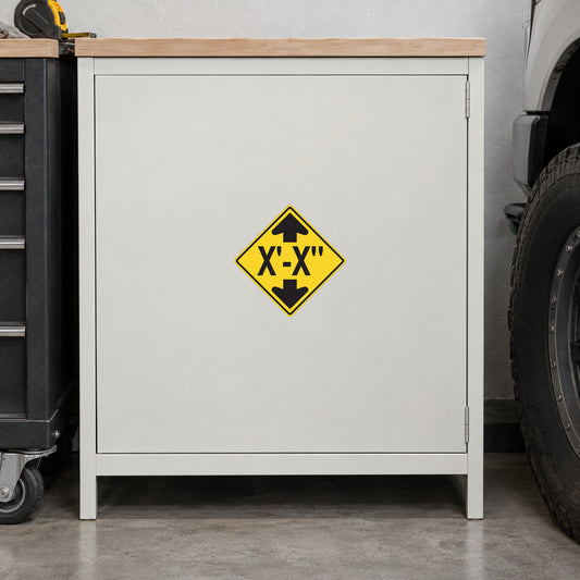 Warning road sign sticker: yellow diamond with "X"-"X"" marking