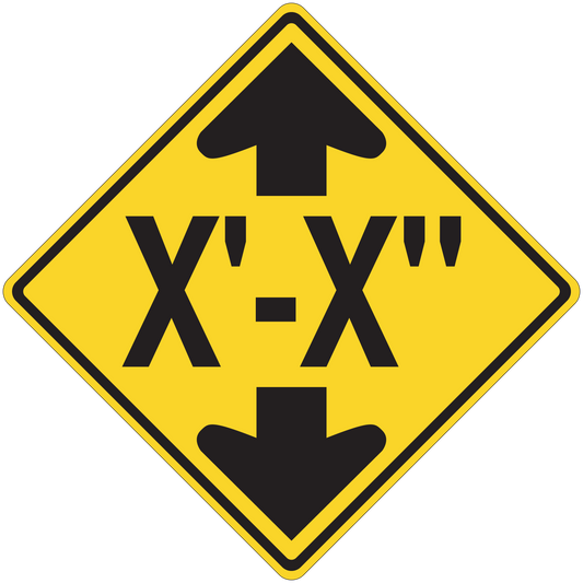 Road sign sticker: yellow diamond with black top and bottom arrows and X-X text