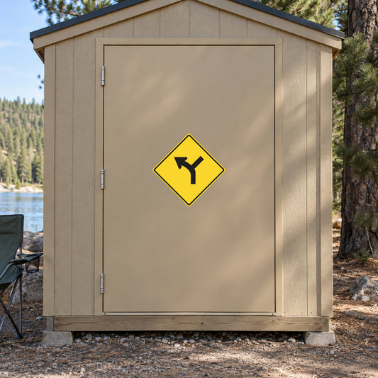 Yellow diamond road sign sticker with black airplane icon
