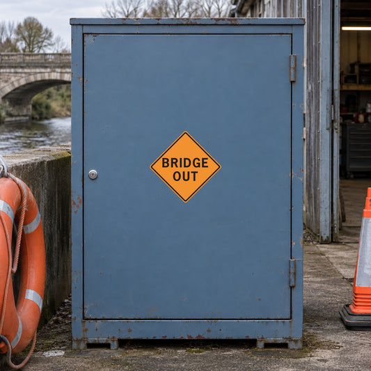 Bridge Out warning diamond road sign sticker