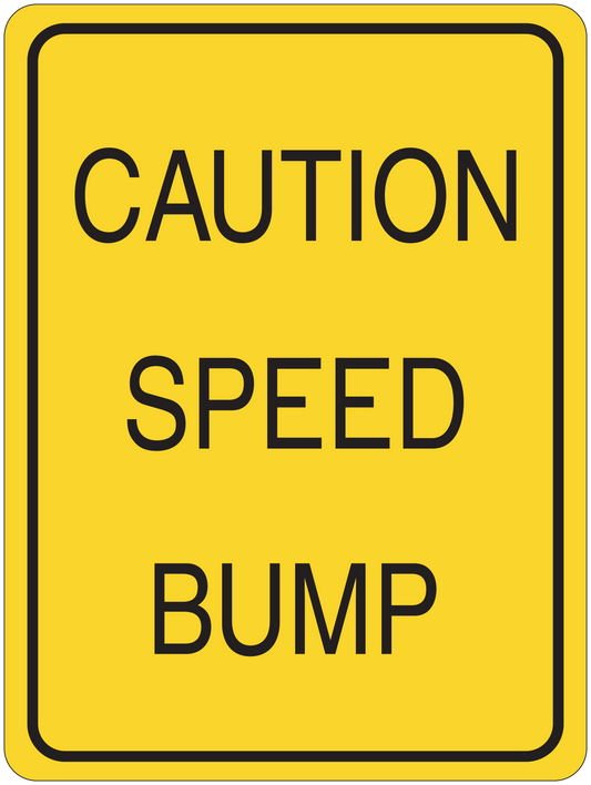 Caution speed bump road sign sticker, yellow with black lettering