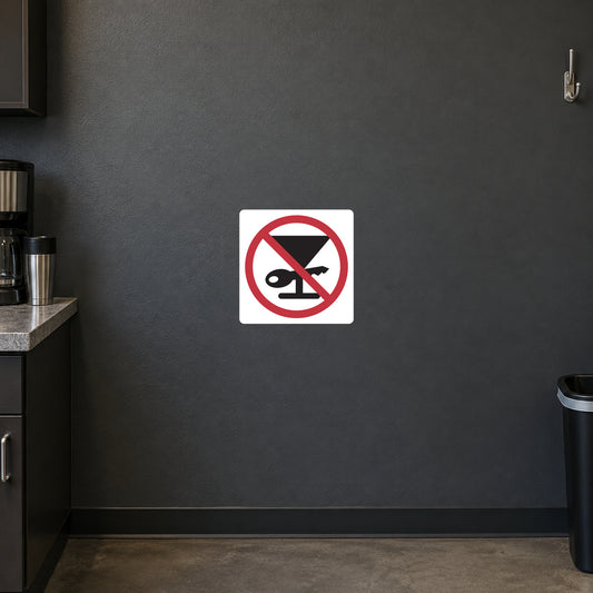 Square road sign sticker with red prohibition circle over fish icon