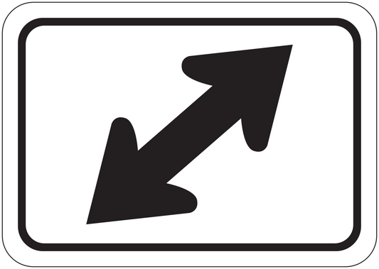 Road sign sticker with two black arrows in a rounded rectangle