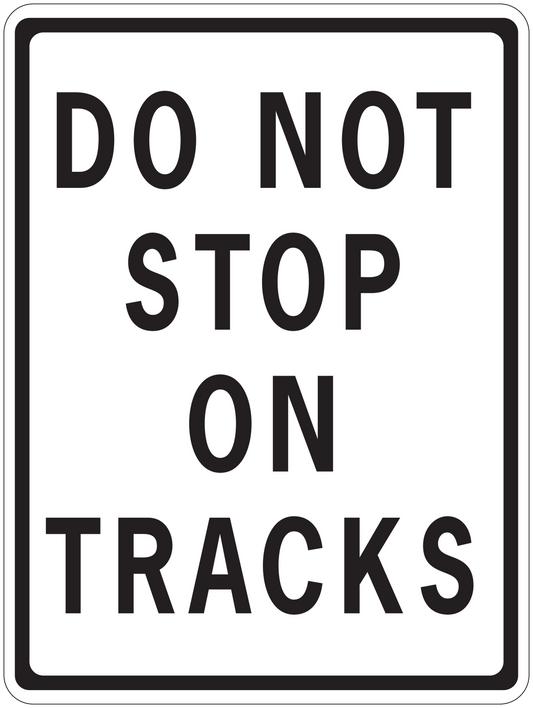 Road sign sticker with "DO NOT STOP ON TRUCKS" warning text