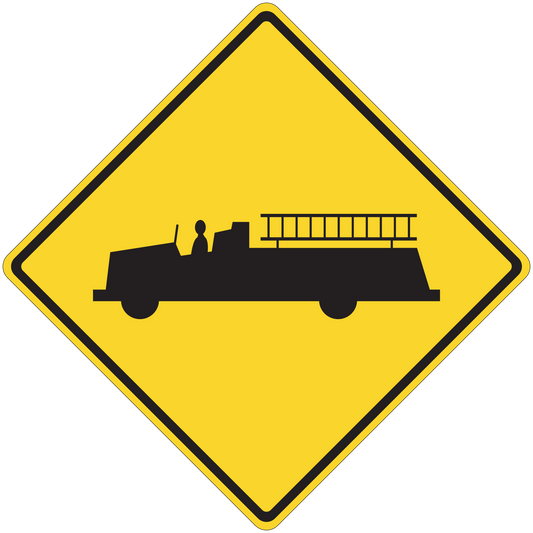 Yellow diamond road sign sticker with black construction vehicle silhouette and barricade